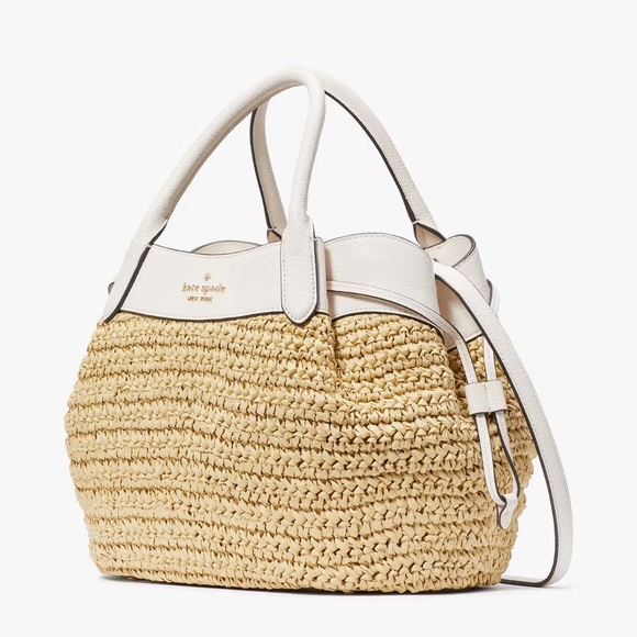 NWT💃Kate Spade Dumpling Straw Large Satchel Bag, Parchment - Picture 2 of 12
